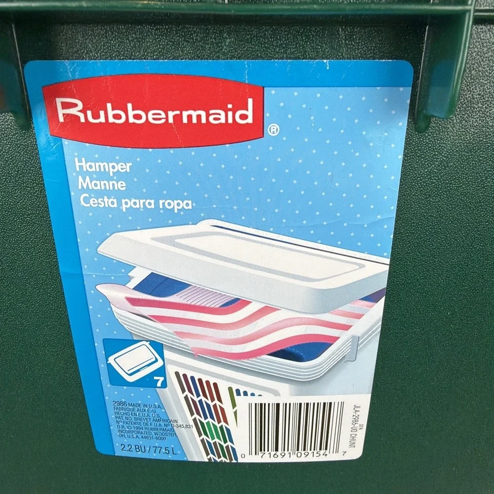 Rubbermaid Laundry Hamper Green 2986 1994 Lid 25x16x13 USA Large Vintage